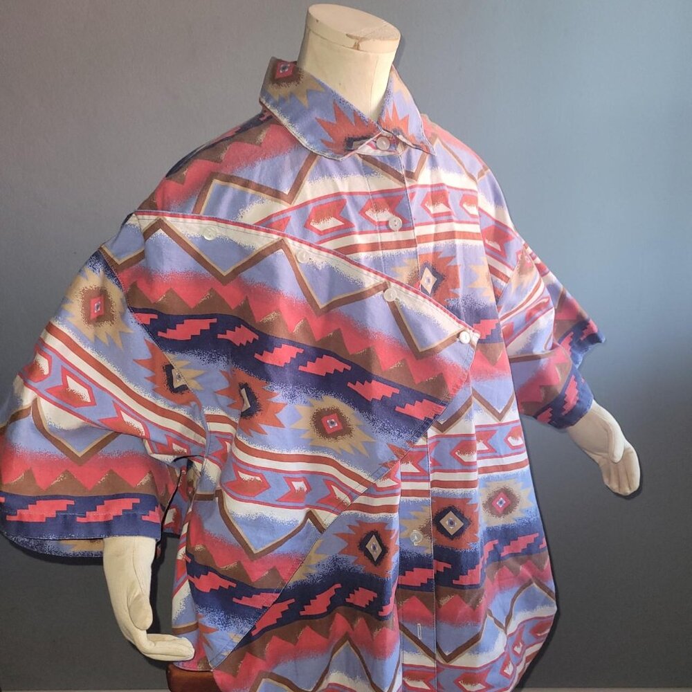 Vintage Adobe Rose Women' Western Shirt Red/Blue Crossover lapel